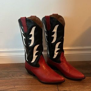 Red & White Vintage Cowboy Boots